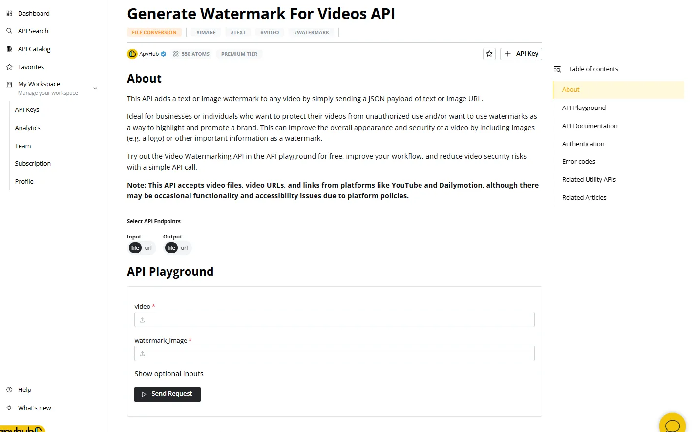Generate Watermark for Videos API